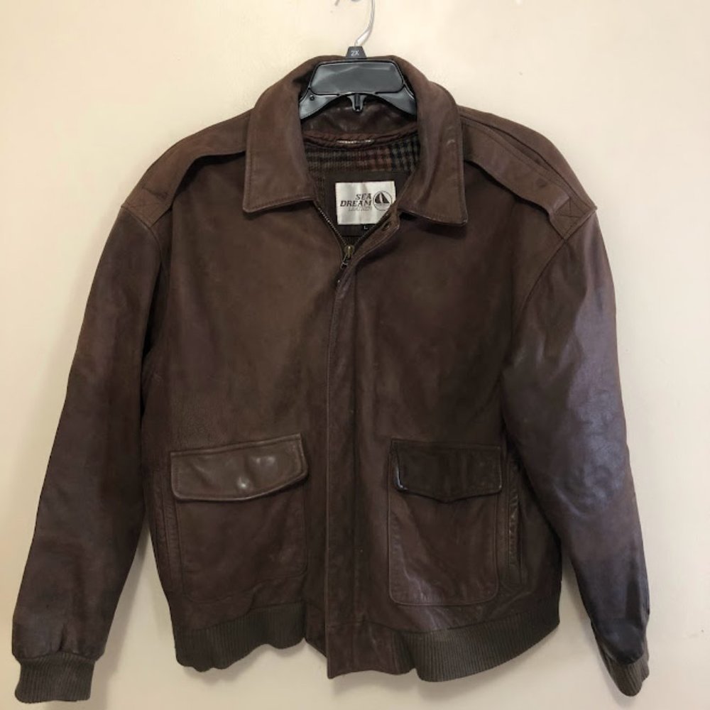 Vintage Sea Dream Leather Brown Bomber/Aviator Jacket (L)